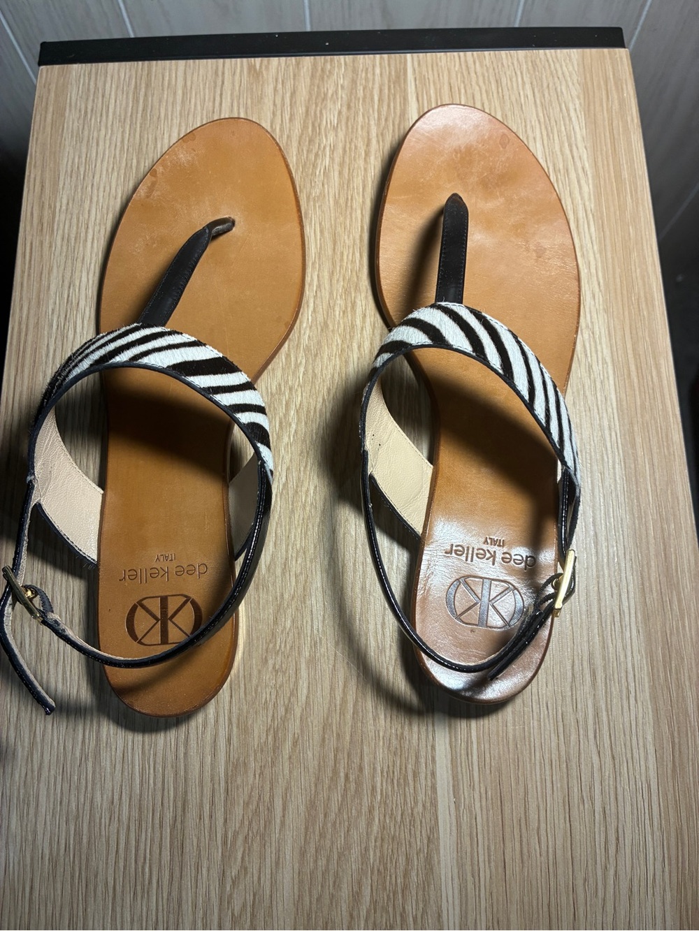 Gee Keller Zebra-Print Thong Sandals - Tan/Black